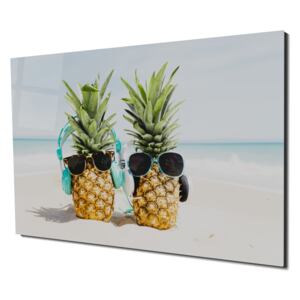 Tablou din sticla acrilica - pineapples wearing sunglasses