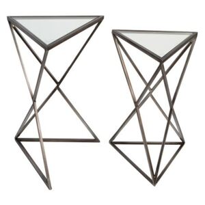 Set 2 masute Triangle, metal sticla, negru gri