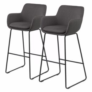 Set de 2 scaune de bar Borris - tesatura/metal - gri/negru