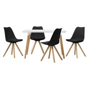 [en.casa]® Masa design de bucatarie/salon alba - 120 x 70 cm - cu 4 scaune moderne de culoare neagra