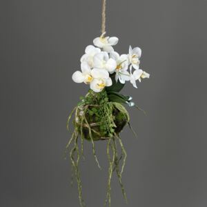Aranjament orhidee artificiala cu sfoara - 26 cm