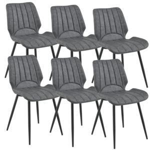 [en.casa]® Set sase bucati scaune tapitate design Pohorje, 77 x 57,5 x 46 cm, poliuretan imitatie piele/metal, gri inchis