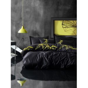 Lenjerie de pat din bumbac satinat și cearșaf Energy Yellow, 200 x 220 cm