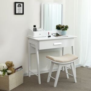 SEA232 - Set Masa alba toaleta cosmetica machiaj oglinda masuta makeup, scaunel taburet tapitat