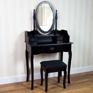 SEN216 - Set Masa neagra toaleta cosmetica machiaj oglinda masuta, scaun taburet tapitat vanity