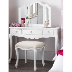 SEA152 - Set Masa alba toaleta cosmetica machiaj oglinda masuta cu scaun tapitat. manere tip cristal - Colectia Genova
