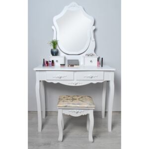 SEA404 - Set Masa alba toaleta cosmetica machiaj oglinda masuta makeup, scaunel taburet tapitat
