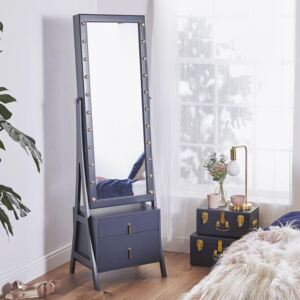 OGAL101 - Oglinda caseta de bijuterii cu LED, dulap, dulapior cu picioare dormitor, dressing - Albastra