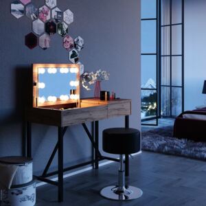 SEM215 - Set Masa toaleta maro cosmetica machiaj, 98 cm, oglinda masuta vanity, oglinda cu LED-uri la alegere