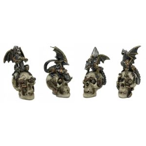 Set 4 statuete cranii cu dragoni steampunk 10.5 cm