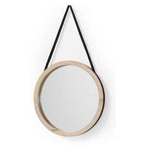 Oglinda rotunda din lemn mango si piele 40 cm Gyda La Forma