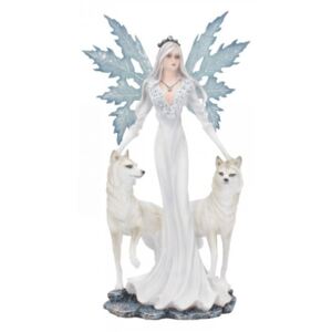 Statueta zana si lupi albi Aura 24 cm