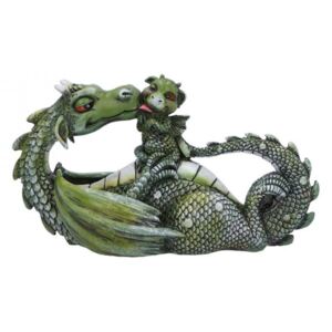 Statueta dragon cu pui Cel mai dulce moment (verde)
