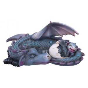 Statueta dragon cu pui Vise placute (albastru)
