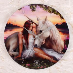 Ceas de perete din sticla, zana si unicorn, Inima Curata - Anne Stokes