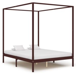 Cadru pat cu baldachin, maro închis, 160x200cm, lemn masiv pin