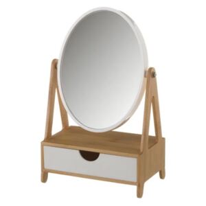 Oglinda cosmetica alb/maro din polistiren si lemn de bambus 17,3x27,5 cm Nicola Unimasa
