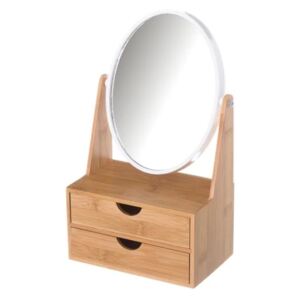 Oglinda cosmetica alb/maro din polistiren si lemn de bambus 16,5x28,8 cm Double Ale Unimasa