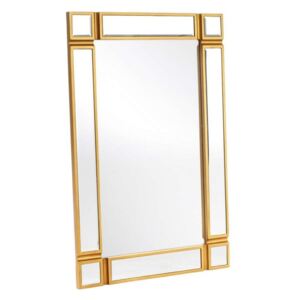 Oglinda dreptunghiulara cu rama aurie din lemn 90x60 cm Gold Squares Ixia
