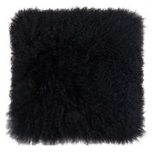 Perna decorativa patrata neagra din blana si poliester 40x40 cm Tibetan Lamb Fur LifeStyle Home Collection