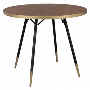 Masa dining rotunda din lemn cu bordura aurie din metal 91 cm Denise White Label