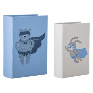 Set 2 cutii tip carte albastre din carton Superhero Bloomingville