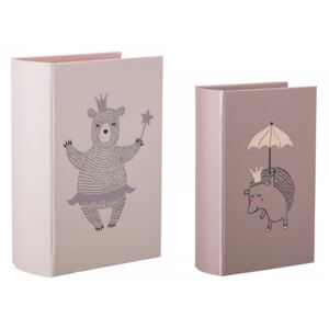 Set 2 cutii tip carte roz din carton Princess Bloomingville