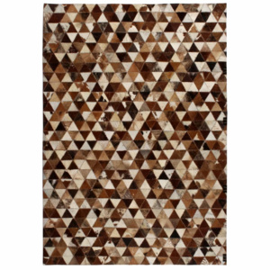 Covor piele naturală, mozaic, 160x230 cm Triunghiuri Maro/alb