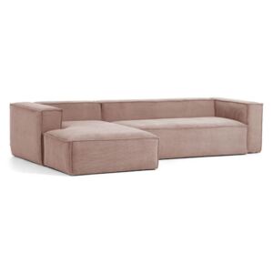 Canapea cu colt roz din catifea si lemn 330 cm Blok Left La Forma