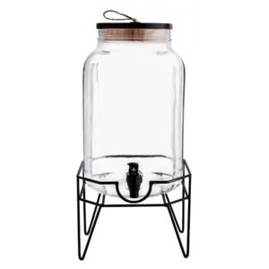 Borcan cu robinet si suport transparent/negru din sticla si fier 8 L Water Dispenser Madam Stolz