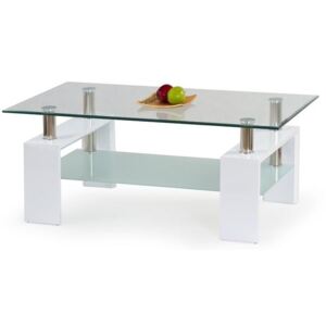Măsuță de cafea Houston 547, Alb lucios, MDF, Sticlă călită, 55x60x110cm, 29.1 kg
