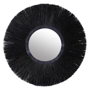 Oglinda rotunda neagra din iarba naturala si sticla 115 cm Kenta Black Lifestyle Home Collection