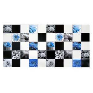 Panou decorativ, PVC, model floral, alb, negru si albastru, 96x48.5 cm