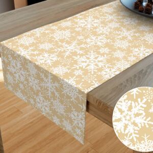 Goldea napron de masă din bumbac de crăciun - model 092 - fulgi de zăpadă pe auriu 20x120 cm