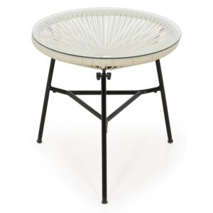 MASUTA CAFEA TERASA MOON, 50X50 CM, BLAT STICLA SECURIZATA 5 MM + RATAN PE, CADRU OTEL VOPSIT ELECTROSTATIC, GRI/NEGRU