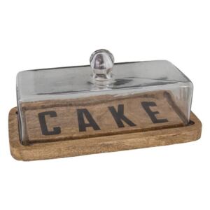 Platou din lemn pentru tort cu capac din sticlă Antic Line Cake