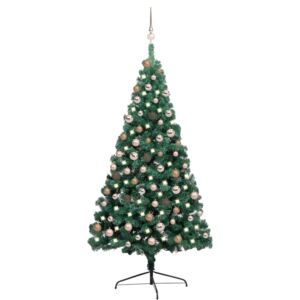 Brad de Crăciun artificial jumătate LED & globuri verde 180 cm