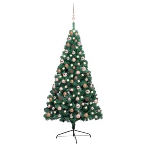 Set pom Crăciun artificial LED-uri&globuri, verde, 150 cm