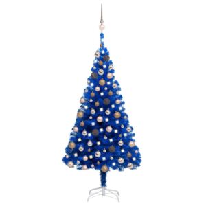 Set brad Crăciun artificial LED-uri/globuri albastru 180 cm PVC