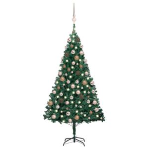 Set brad de Crăciun artificial LED-uri/globuri verde 120 cm PVC