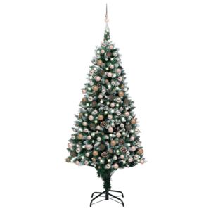 Set brad de Crăciun artificial cu LED-uri/globuri/conuri 240 cm