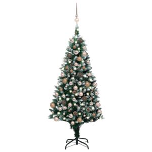 Set brad de Crăciun artificial cu LED-uri/globuri/conuri 150 cm