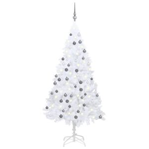Pom de Crăciun artificial cu LED-uri/globuri, alb, 120 cm PVC
