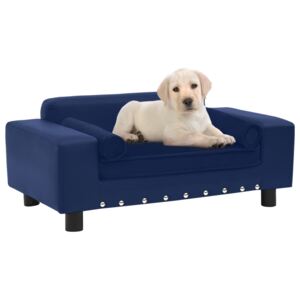 Canapea câini, albastru, 81x43x31cm, pluș & piele ecologică