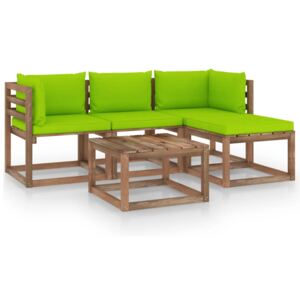 Set mobilier de grădină, 5 piese, cu perne verde aprins