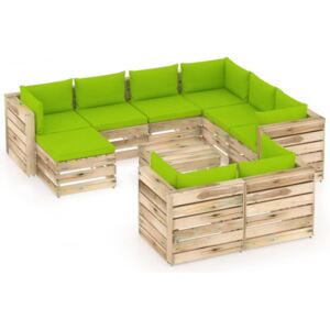 Set mobilier de grădină cu perne, 10 piese, lemn verde tratat