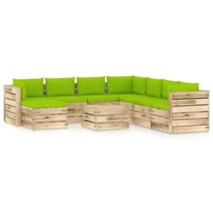 Set mobilier de grădină cu perne, 9 piese, lemn verde tratat