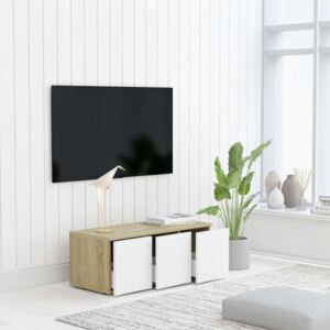 Comodă TV, alb și stejar Sonoma, 80 x 34 x 30 cm, PAL