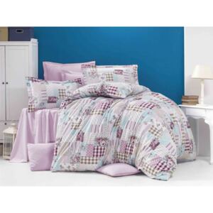 Lenjerie de pat din crep Patchwork - roz/ albastru deschis/bej - Mărimea single 140x200+70x90 cm