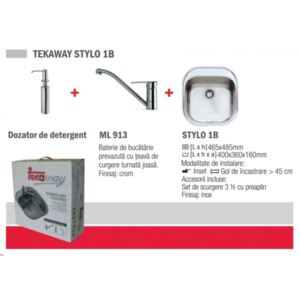 Pachet Teka Tekaway Stylo 1B chiuveta Stylo 1B inox satinat + baterie ML/MF2, dozator pentru detergent